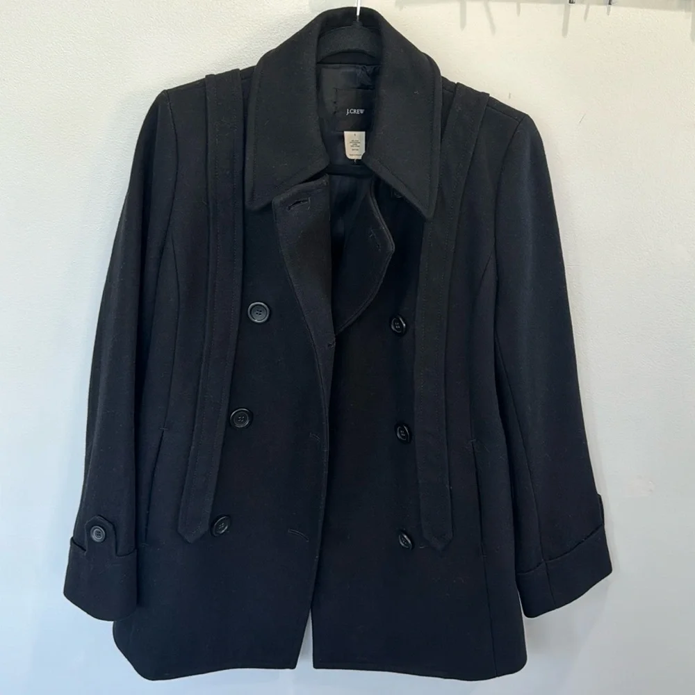 J. Crew wool black double breasted winter fall preppy collegiate pea coat 4 - Picture 2 of 11